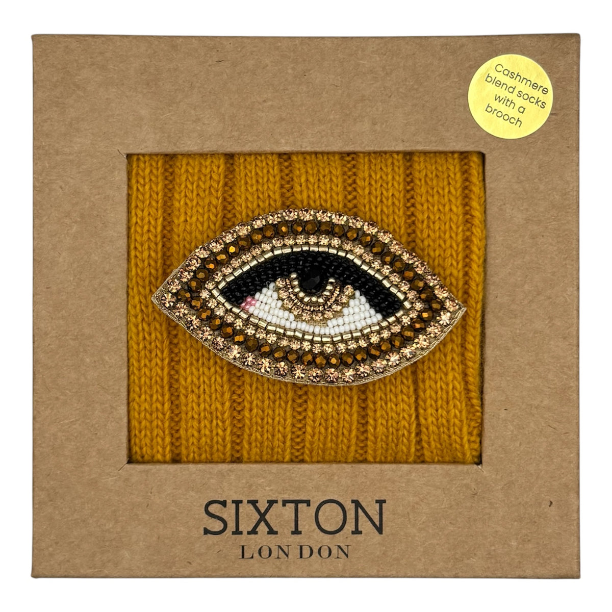 Sofia Mustard Cashmere-Blend Sock Gift Box with Brooch
