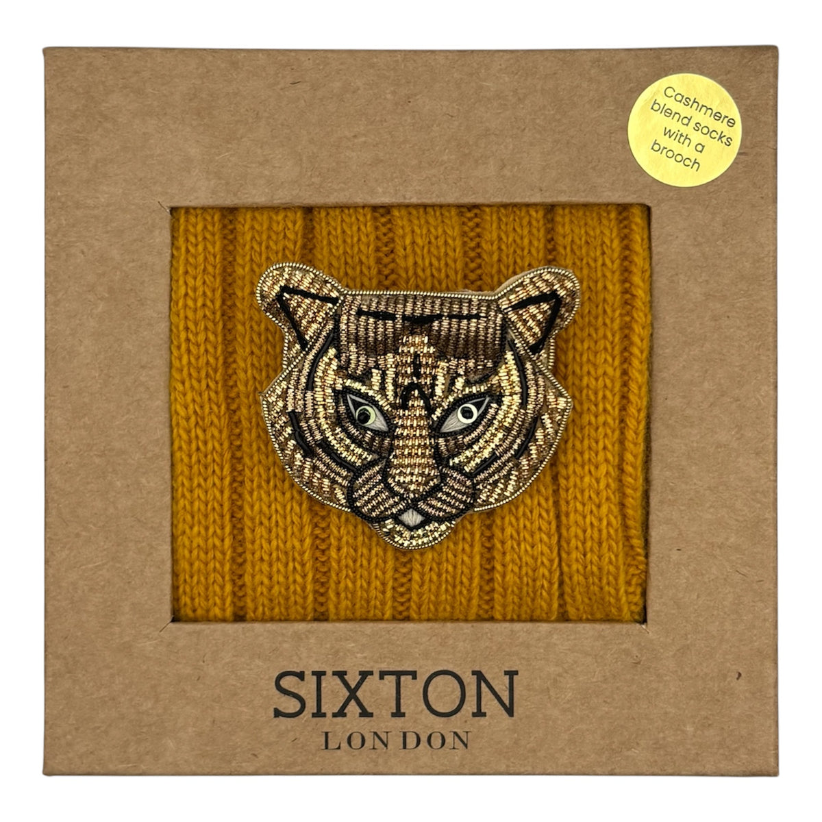 Sofia Mustard Cashmere-Blend Sock Gift Box with Brooch
