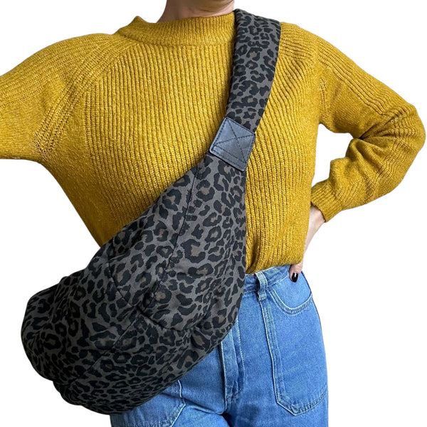 Brixton cross body sling bag - leopard print grey - large – Sixton