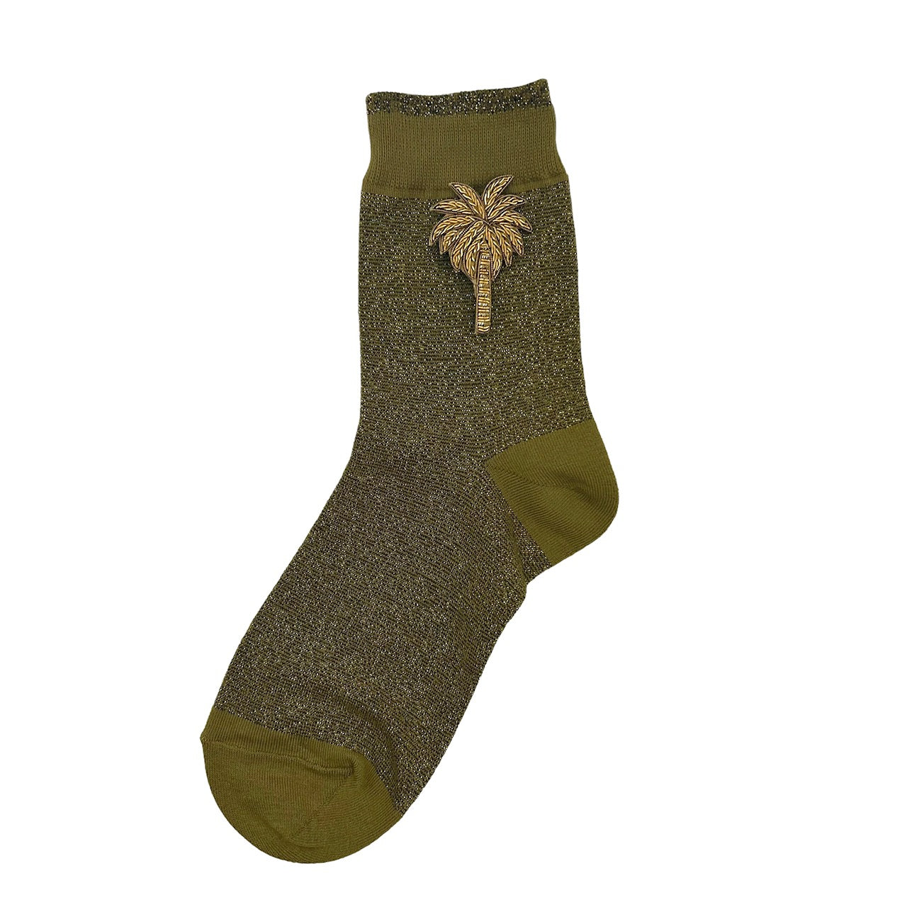 Tokyo socks in olive with a small palm tree brooch