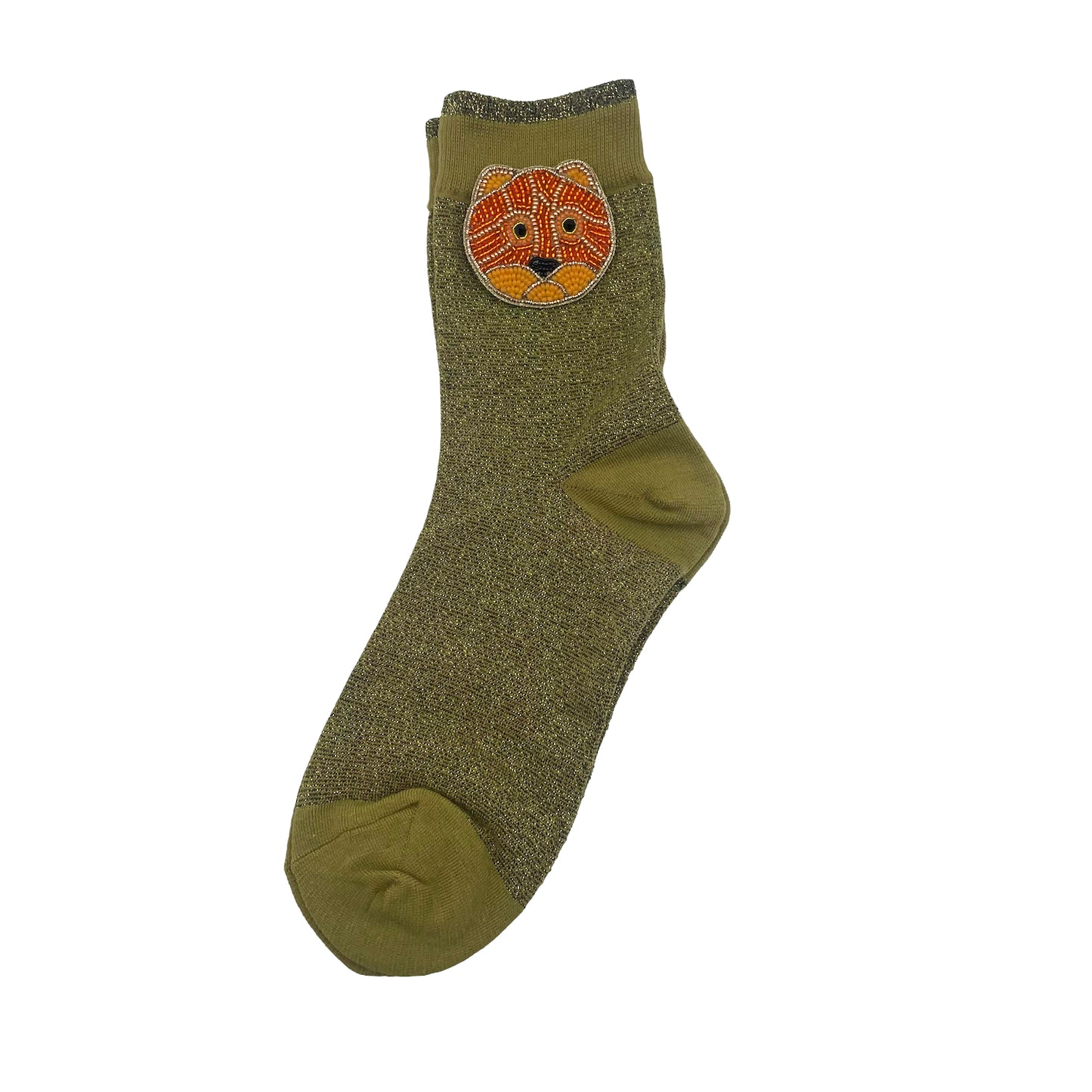 Tokyo socks in olive with a cat brooch