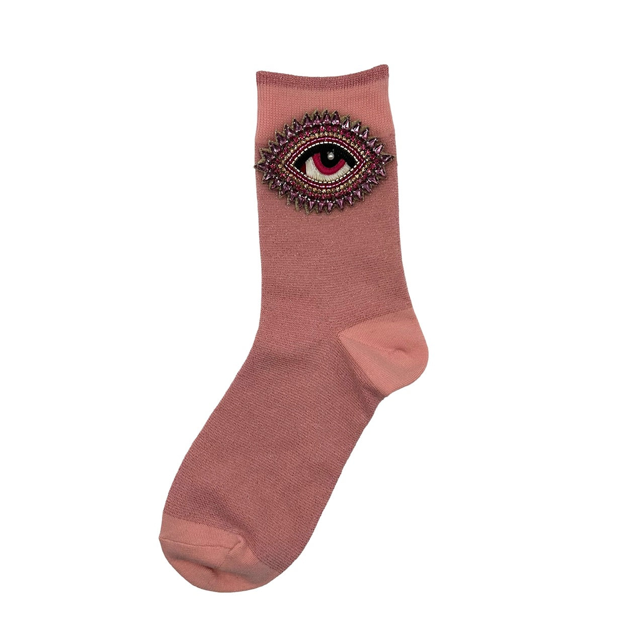 Tokyo socks in pale pink with a rose eye brooch