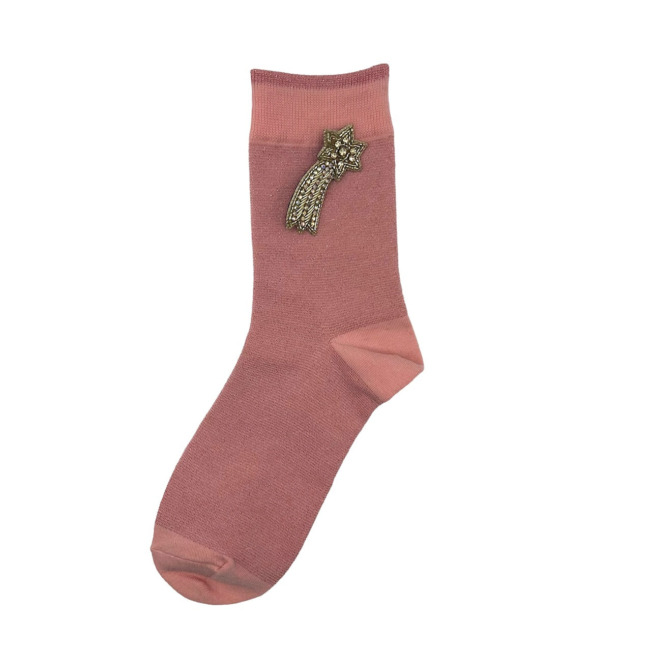 Tokyo socks in  pink with a shooting star brooch