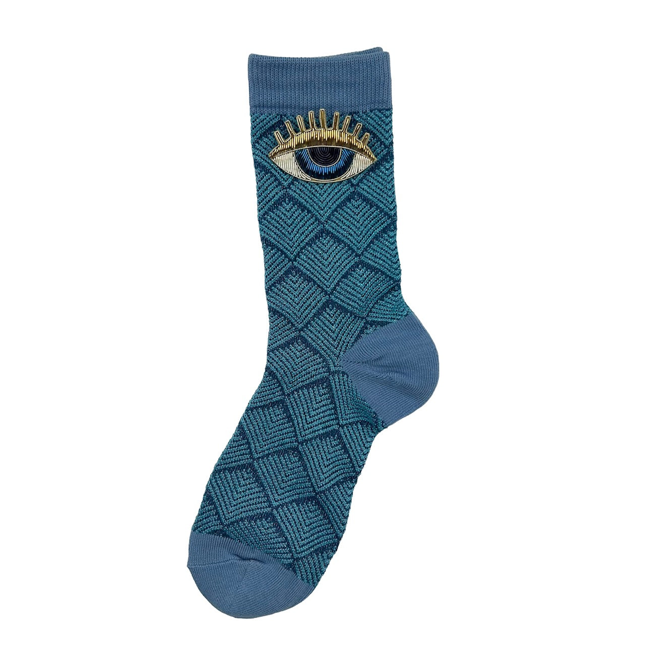 Paris socks in blue with a golden lashes brooch