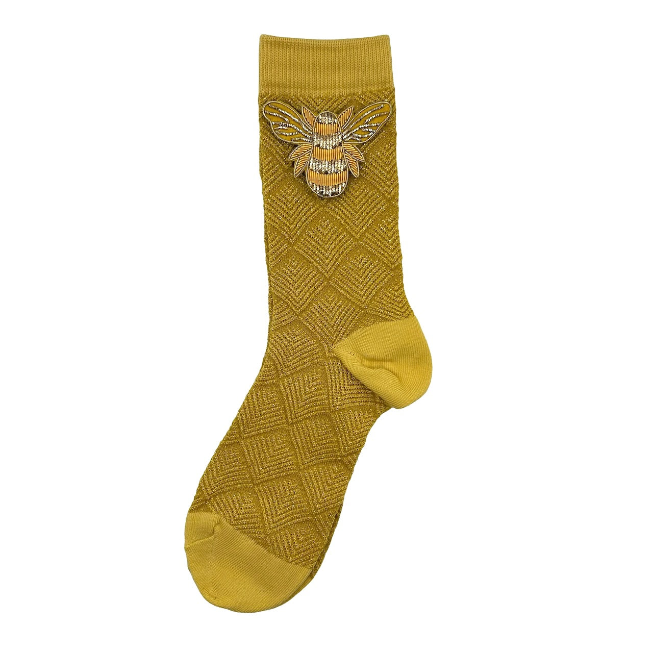 Paris socks in lemon with a gold bee brooch