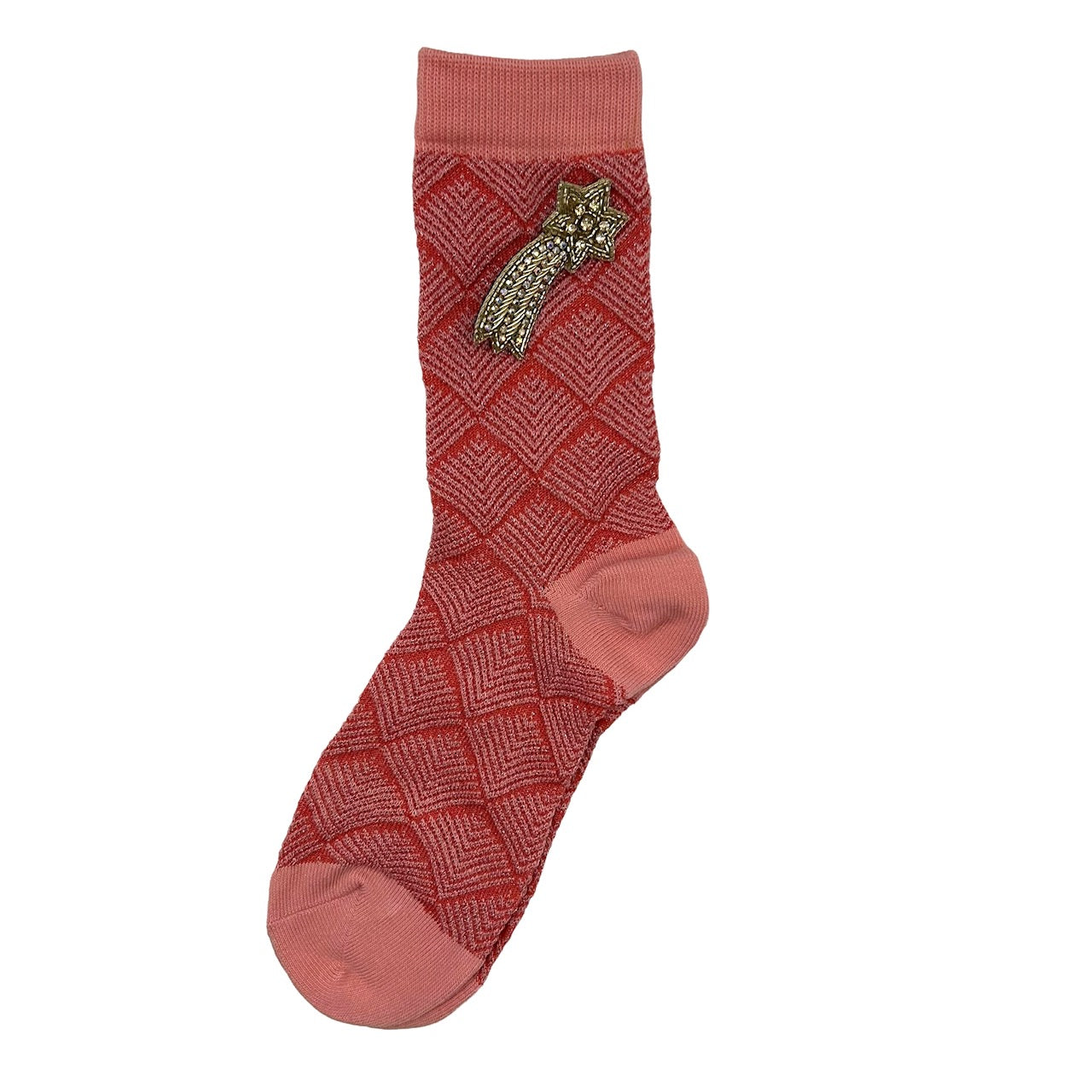 Paris socks in pink with a shooting star brooch