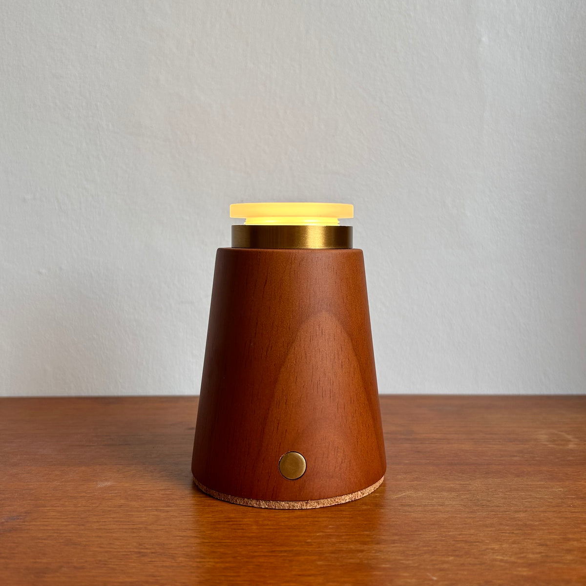 Small Smooth Teak rechargeable touch lamp Drum Rope shade