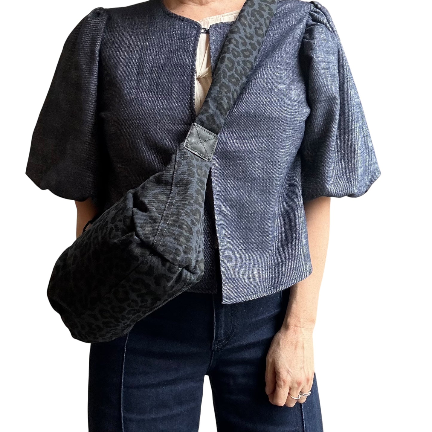 Brixton cross body sling bag - blue leopard print - small