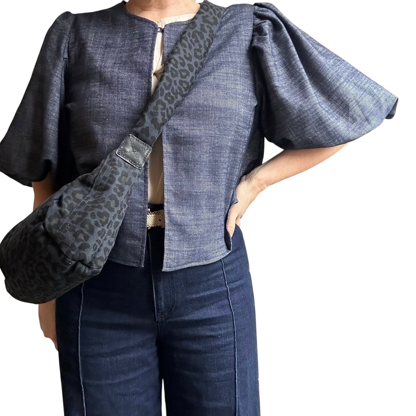 Brixton cross body sling bag - blue leopard print - small