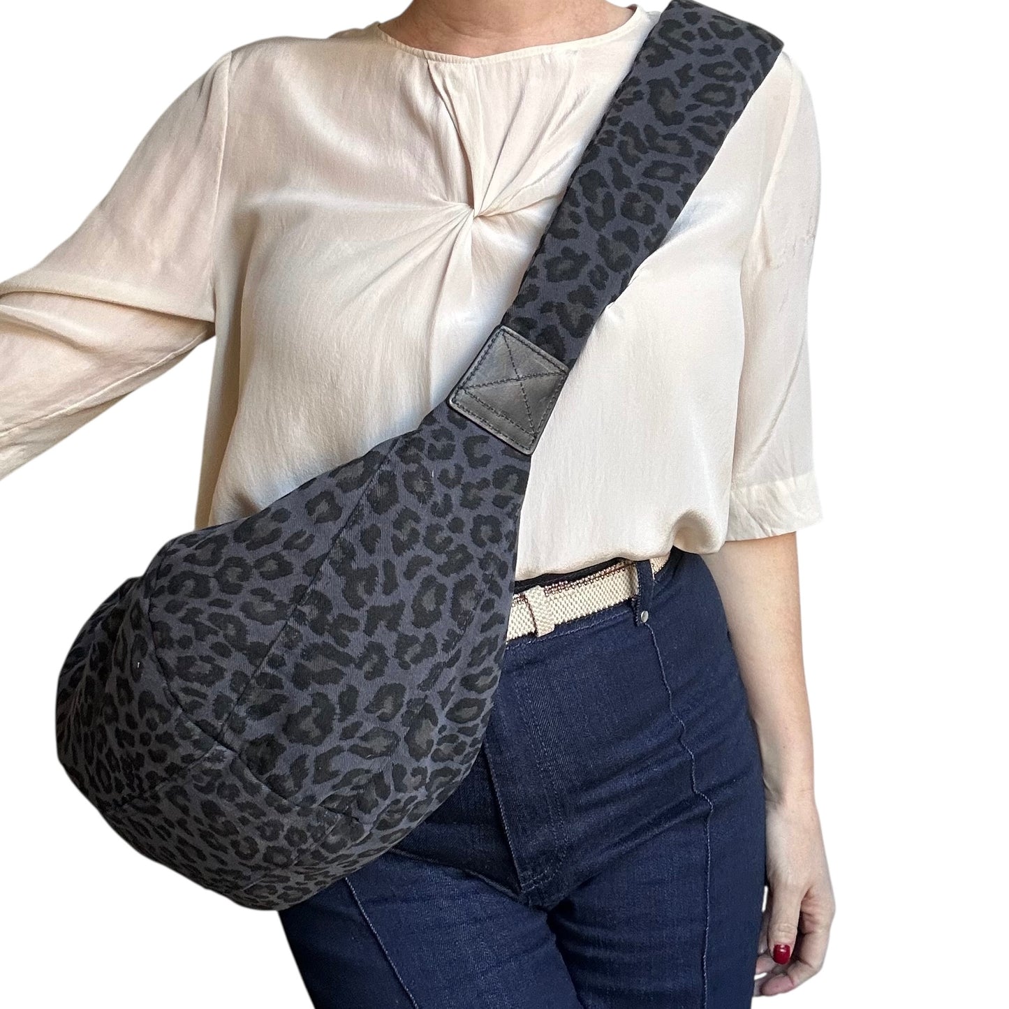 Brixton cross body sling bag - blue leopard print - large