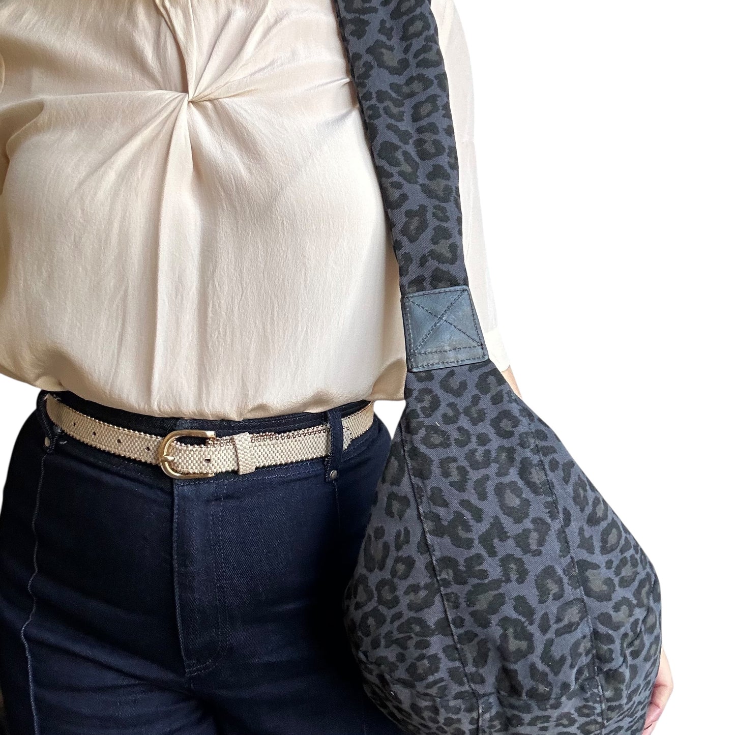 Brixton cross body sling bag - blue leopard print - large