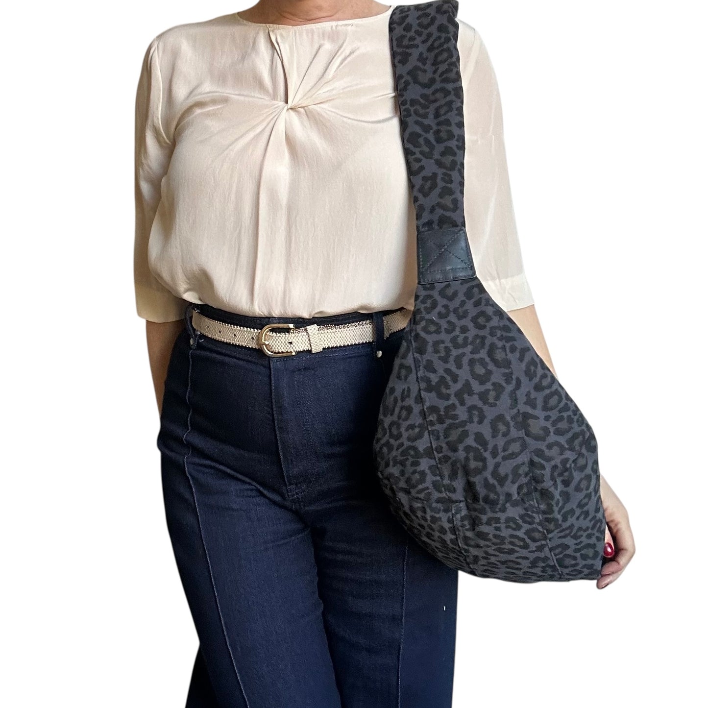 Brixton cross body sling bag - blue leopard print - large