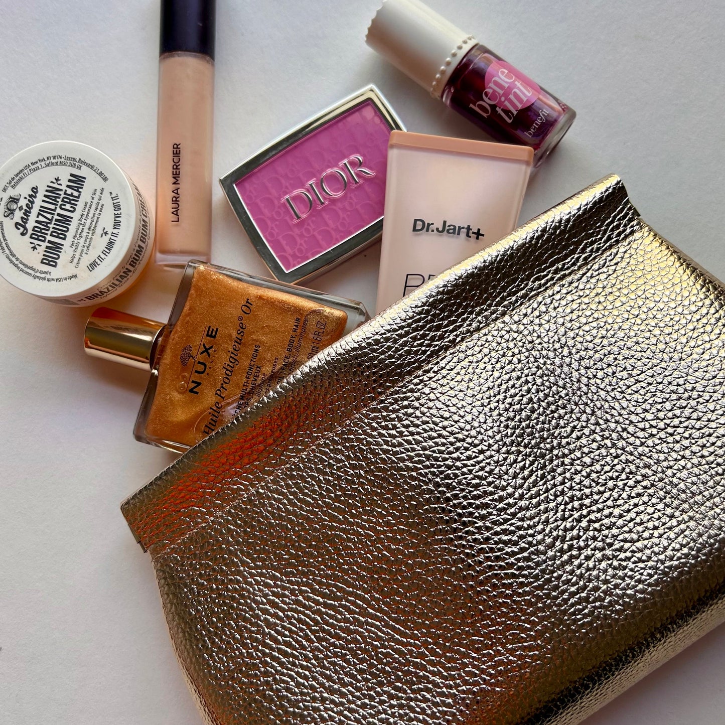 Large Gold Leather Pouch - textured metallic