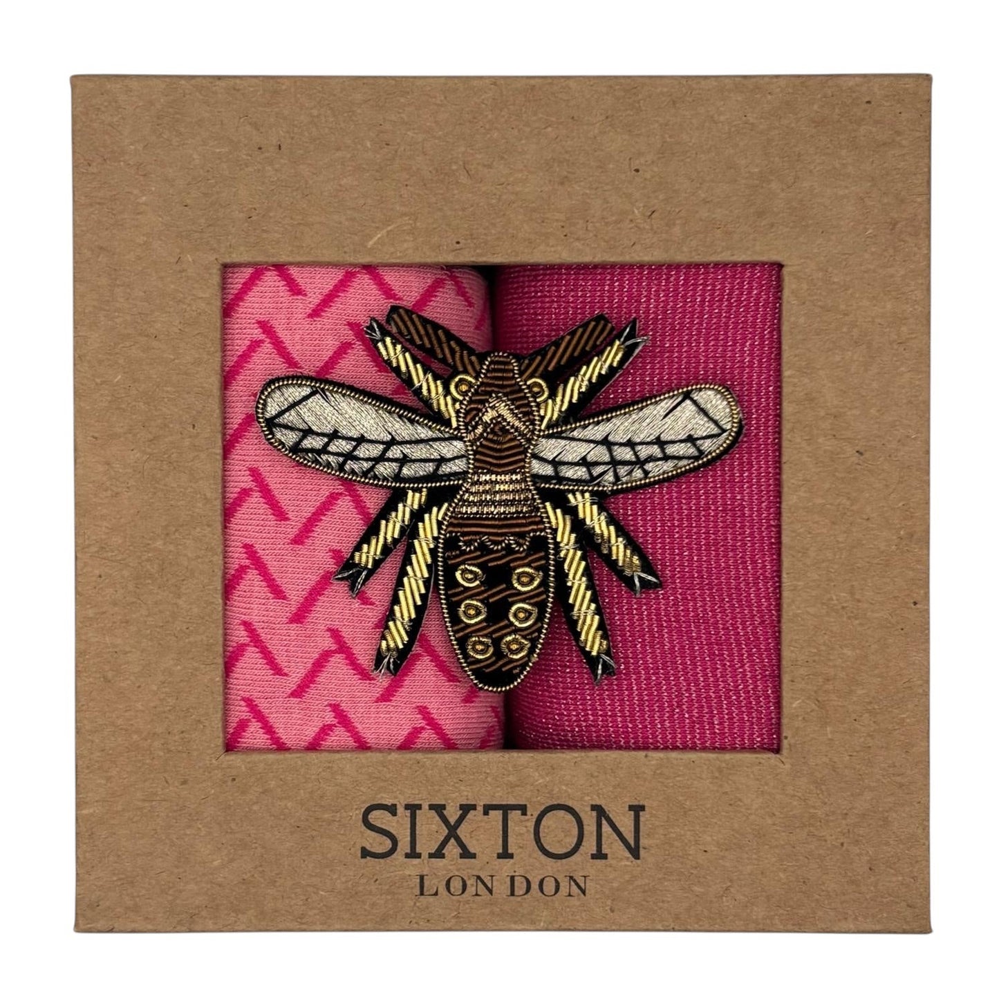 Pink Kyoto & Tokyo sock box duo with embroidered brooch