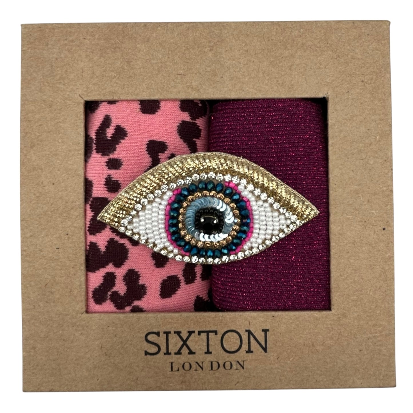 Pink Leopard & Fuchsia Vegas sock box duo with embroidered brooch