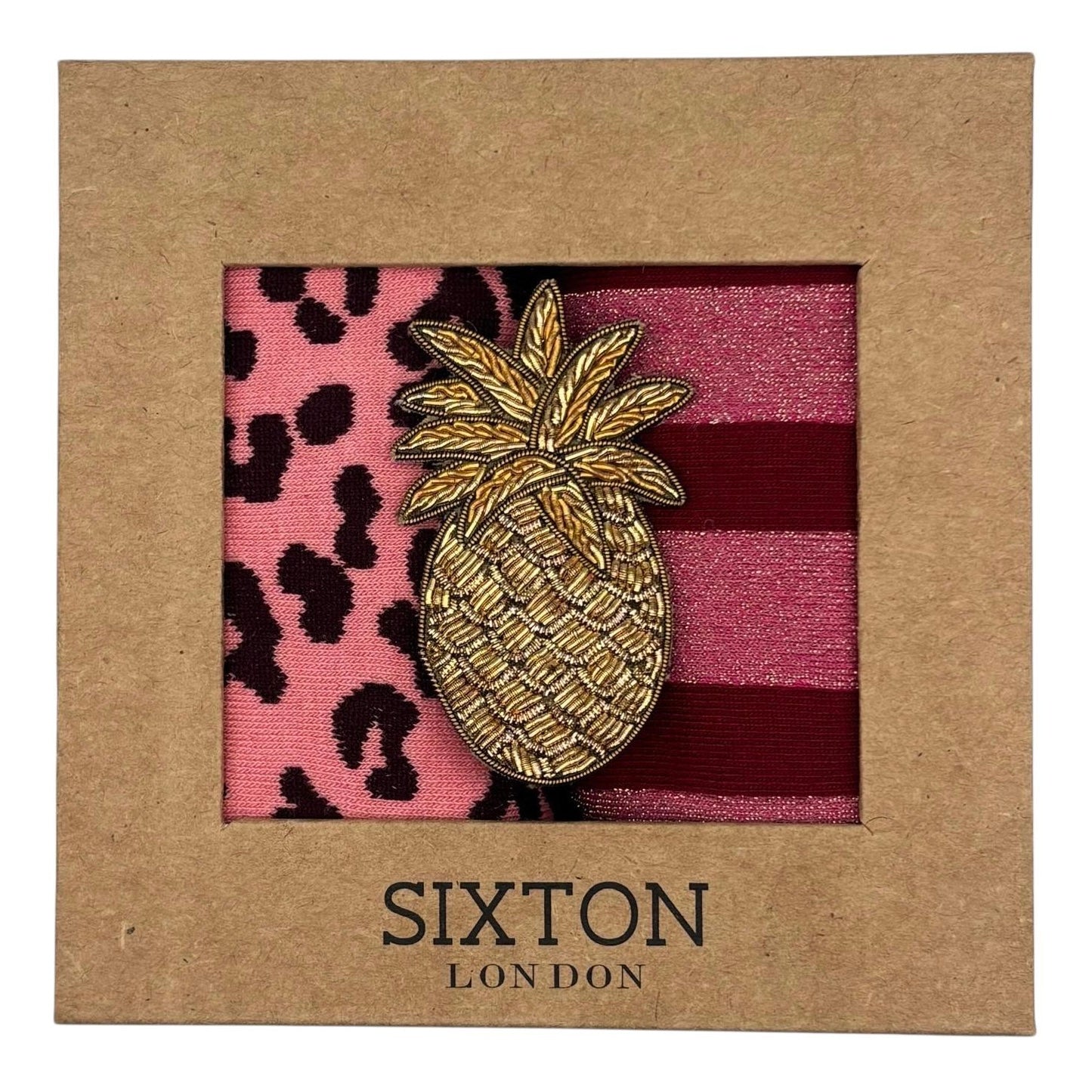 Pink Leopard & Red Berlin sock box duo with embroidered brooch
