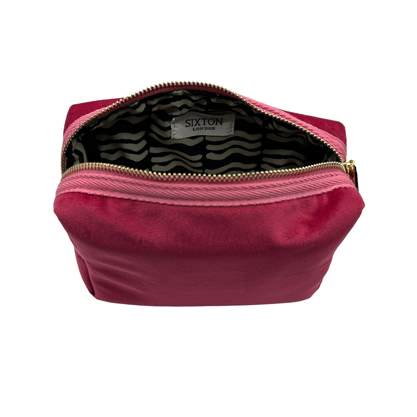 Bright pink make-up bag & lightning bolt - recycled velvet