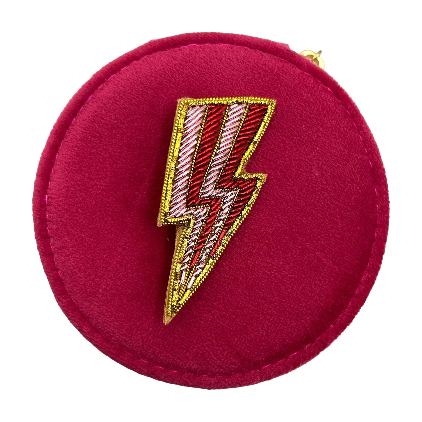 Jewellery travel pot bright pink -lightning bolt brooch