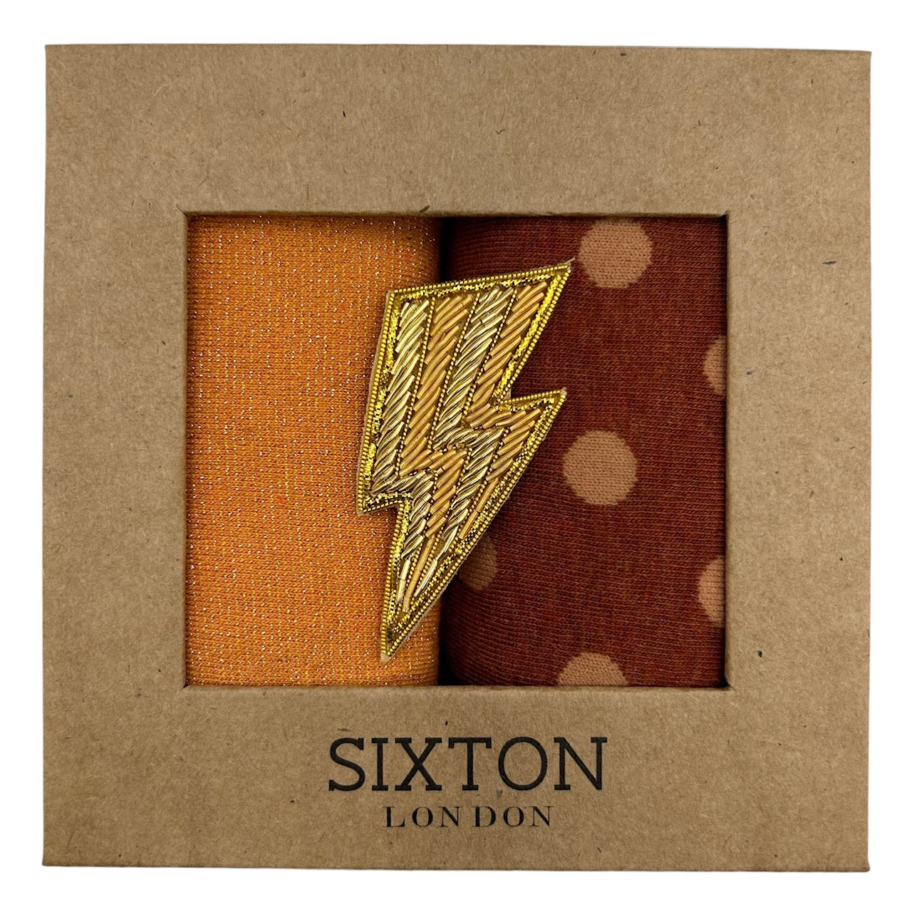 Porto rust and Tokyo cantaloupe sock box duo with pin