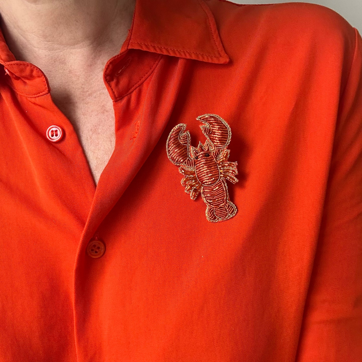 Red Lobster embroidered brooch / pin