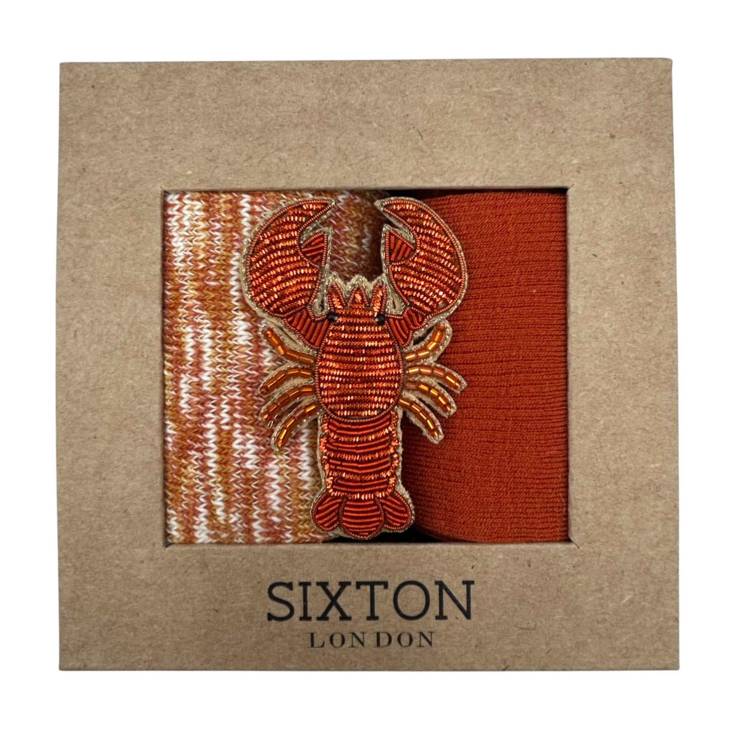Rust Fargo & Rust Barcelona sock box duo with embroidered brooch