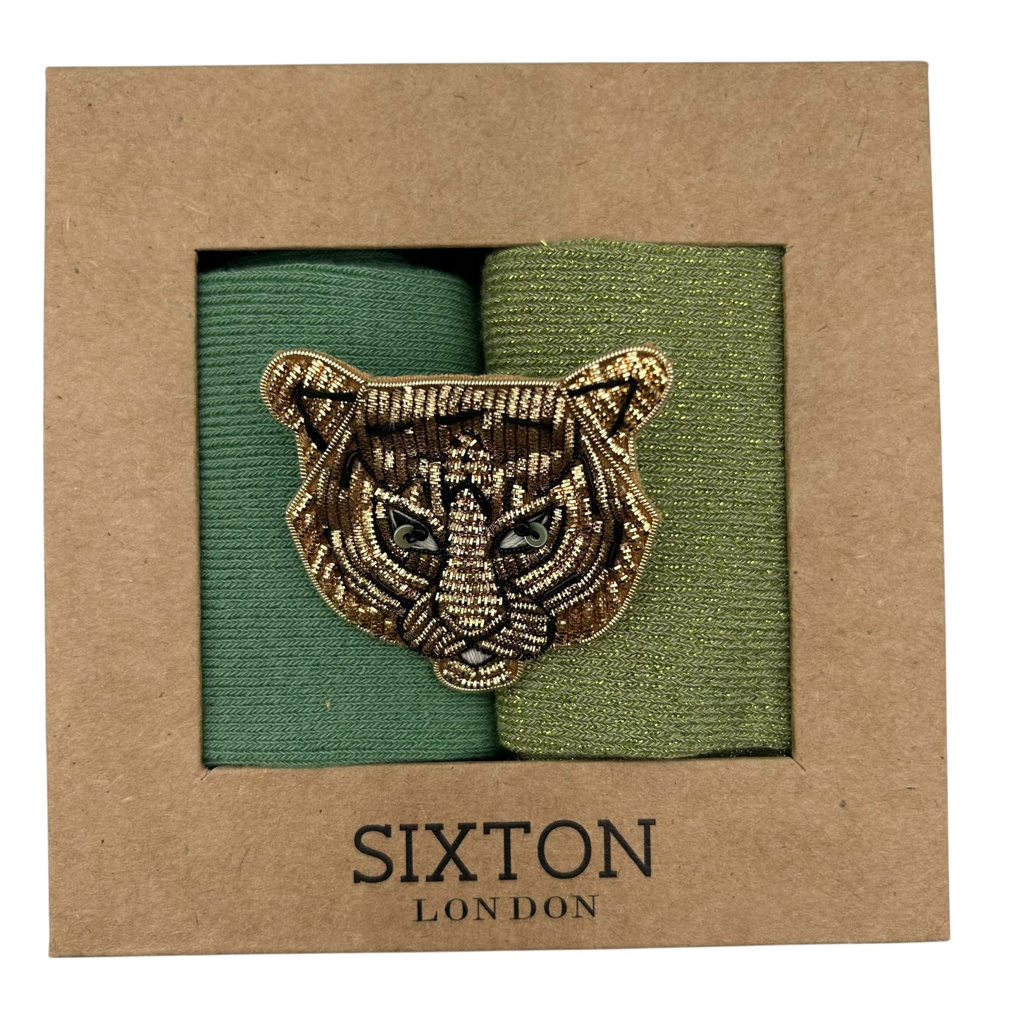 Sage Sienna & Pistachio Vegas sock box duo with embroidered brooch