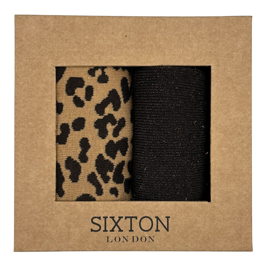 Sand Leopard & Brown Vegas sock box duo