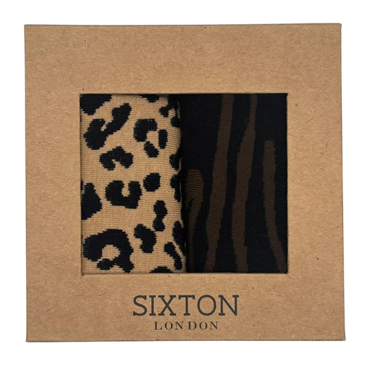 Sand Leopard & Brown Savannah sock box duo