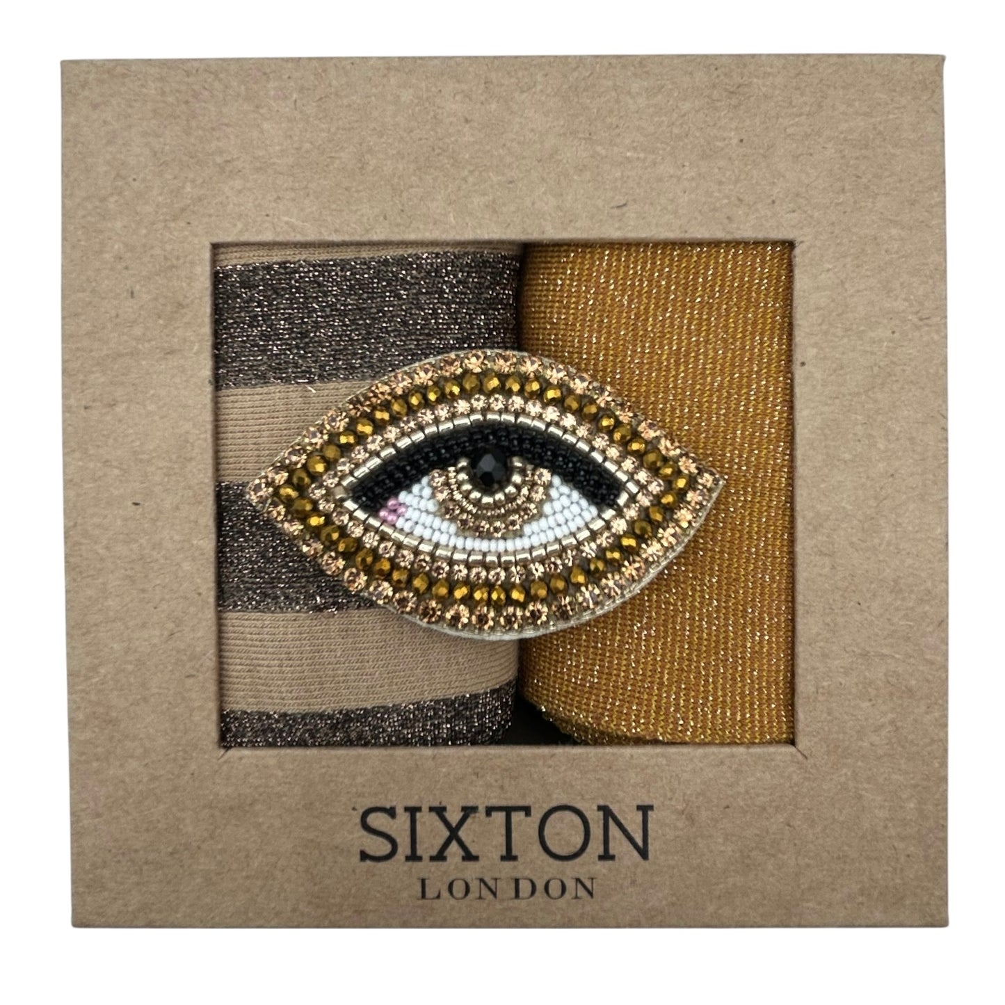 Sand Berlin & Copper Tokyo sock box duo with embroidered brooch