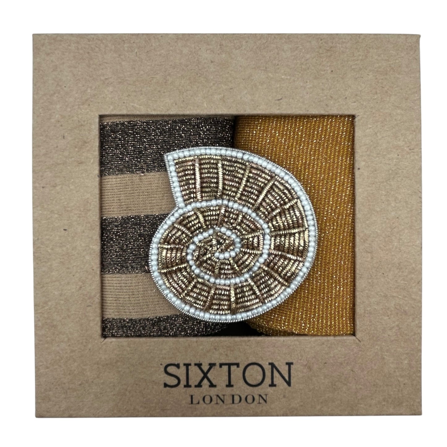 Sand Berlin & Copper Tokyo sock box duo with embroidered brooch