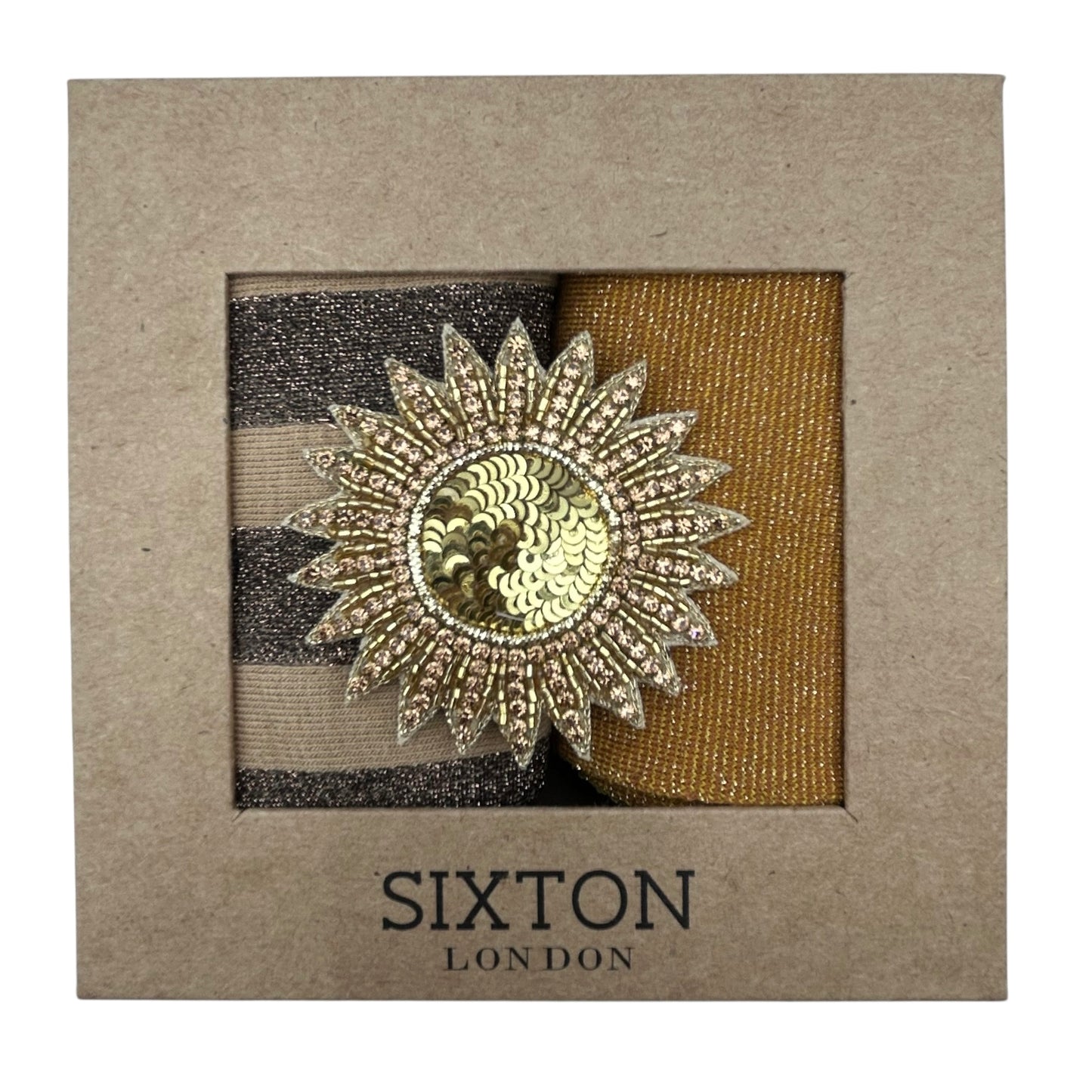 Sand Berlin & Copper Tokyo sock box duo with embroidered brooch