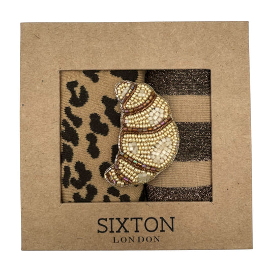 Sand Leopard & Berlin sock box duo with pin