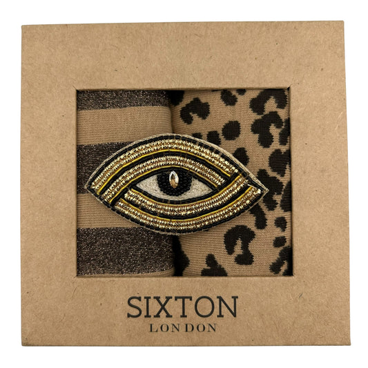 Sand Leopard & Berlin sock box duo with pin