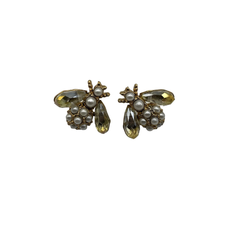 Pearl beaded bee earrings