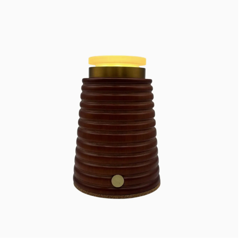 Small Ribbed Teak rechargeable touch lamp cone rope shade