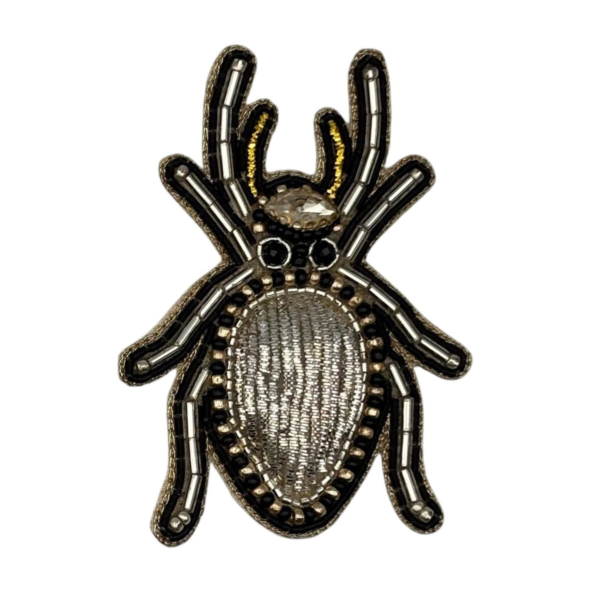 Silver Beetle embroidered brooch / pin