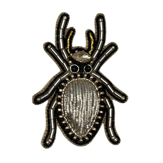 Silver Beetle embroidered brooch / pin