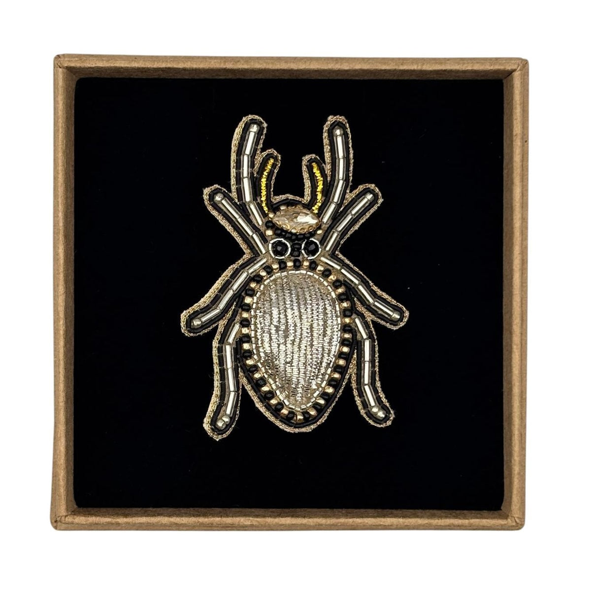 Silver Beetle embroidered brooch / pin
