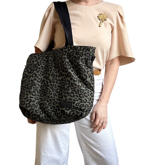 Green Leopard print tote bag - small