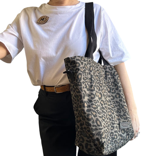 Grey Leopard print tote bag - small