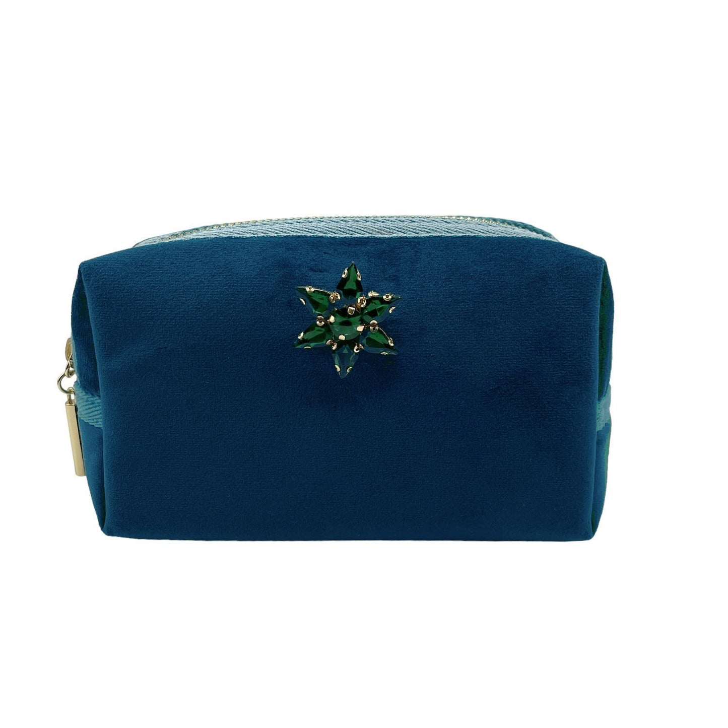 Blue make-up bag & sparkle star pin - recycled velvet