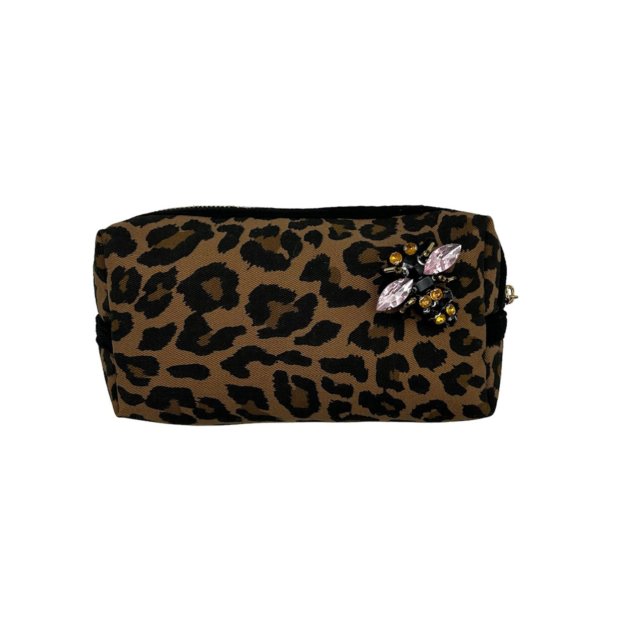 Leopard print make-up bag, large and small, with italian bee brooch