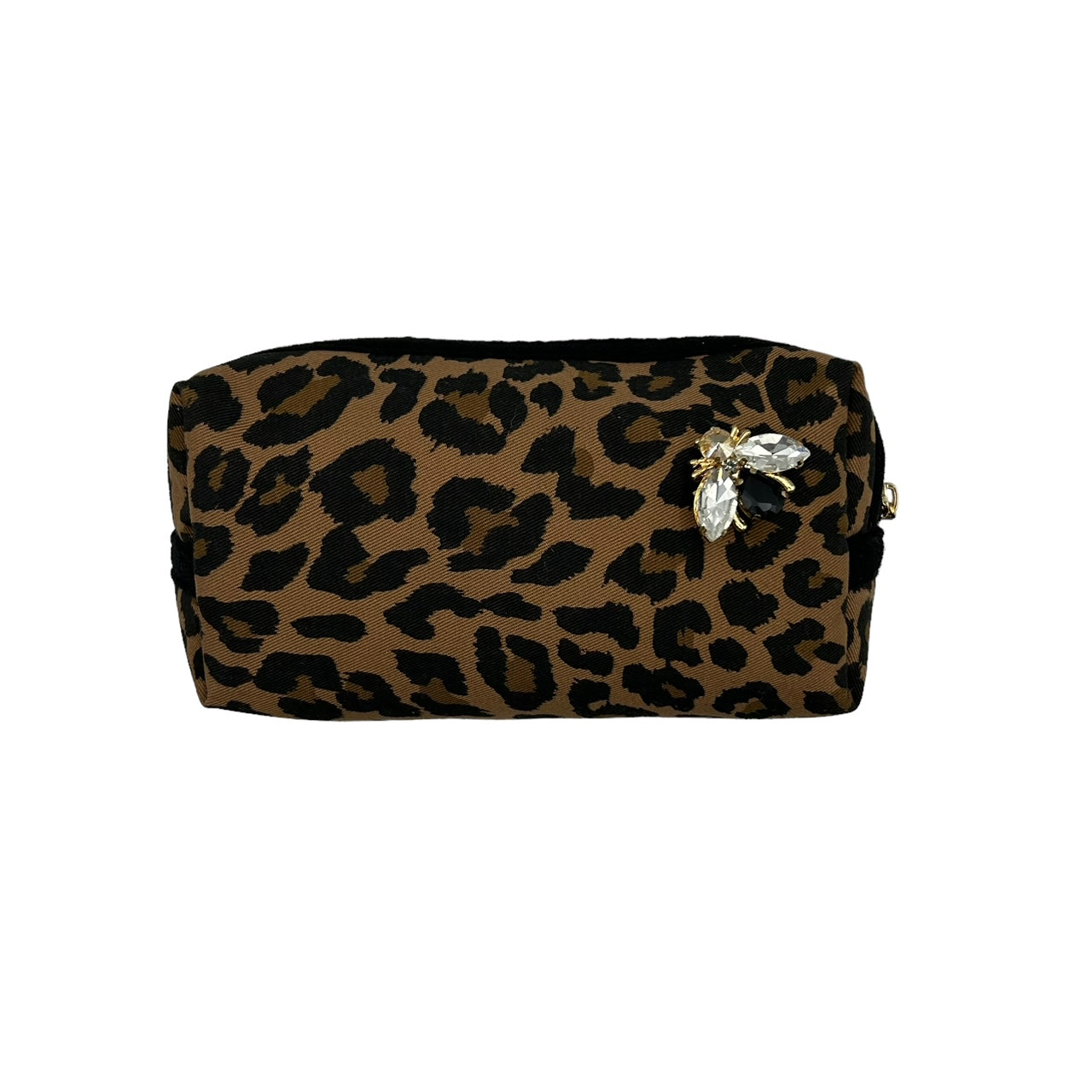 Leopard print make-up bag, large and small, with luna bee brooch