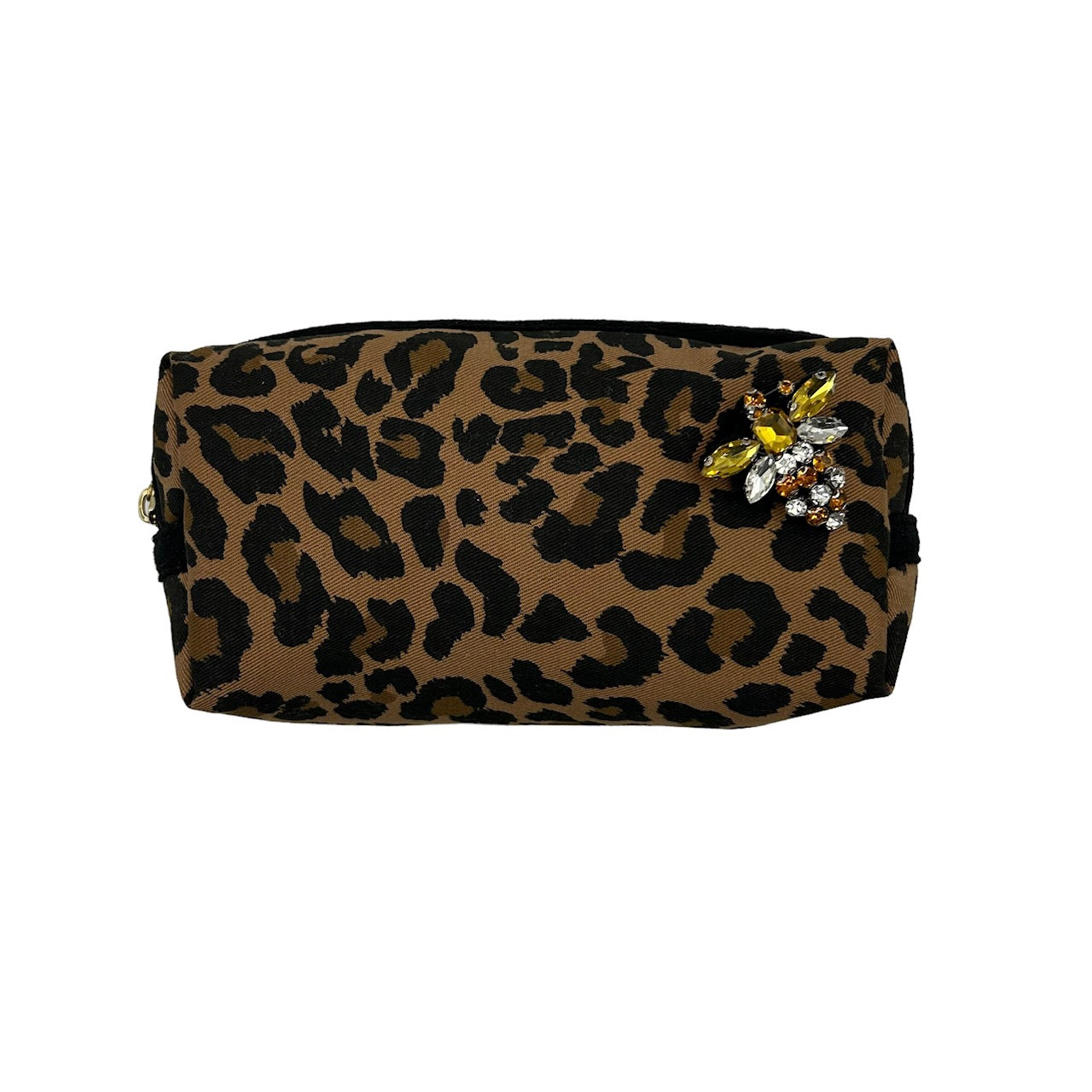 Leopard print make-up bag, large and small, with queen bee brooch