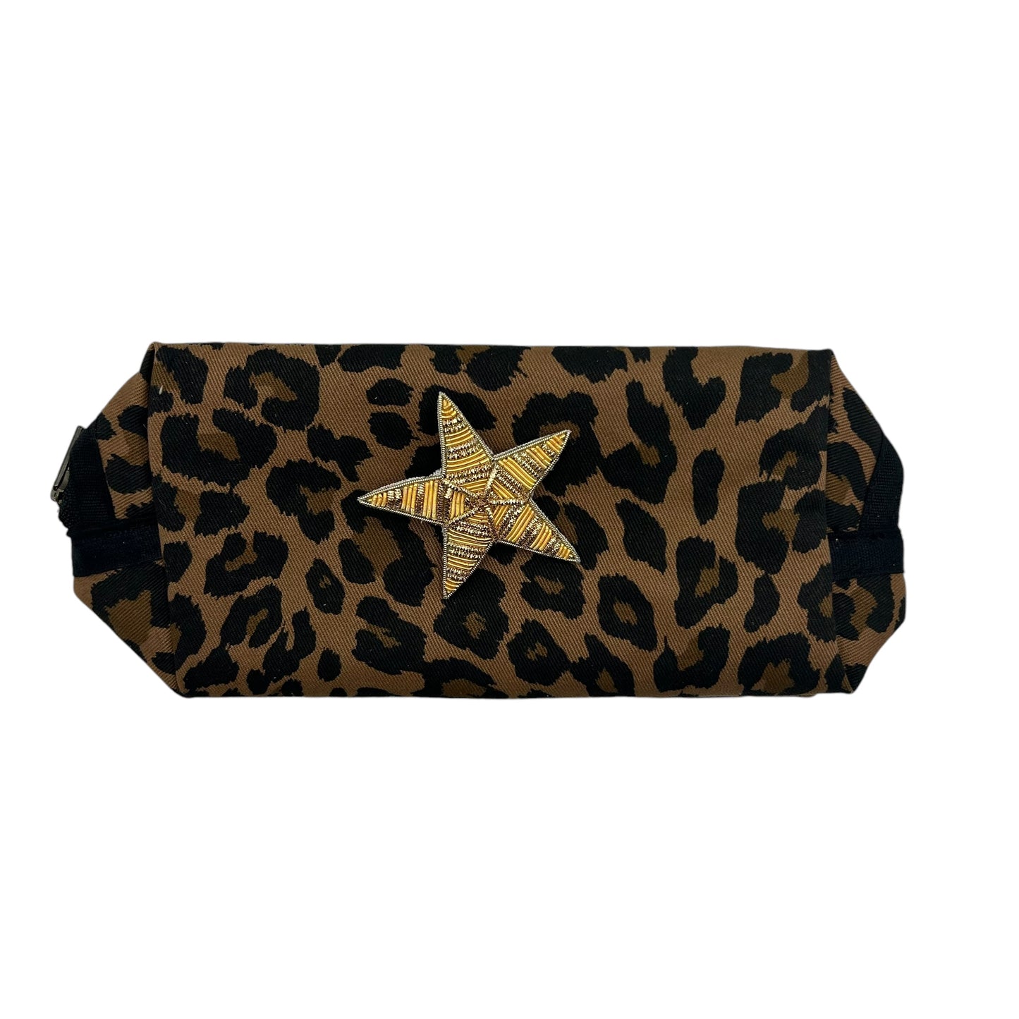 Leopard print make-up bag, large and small, with a gold star brooch