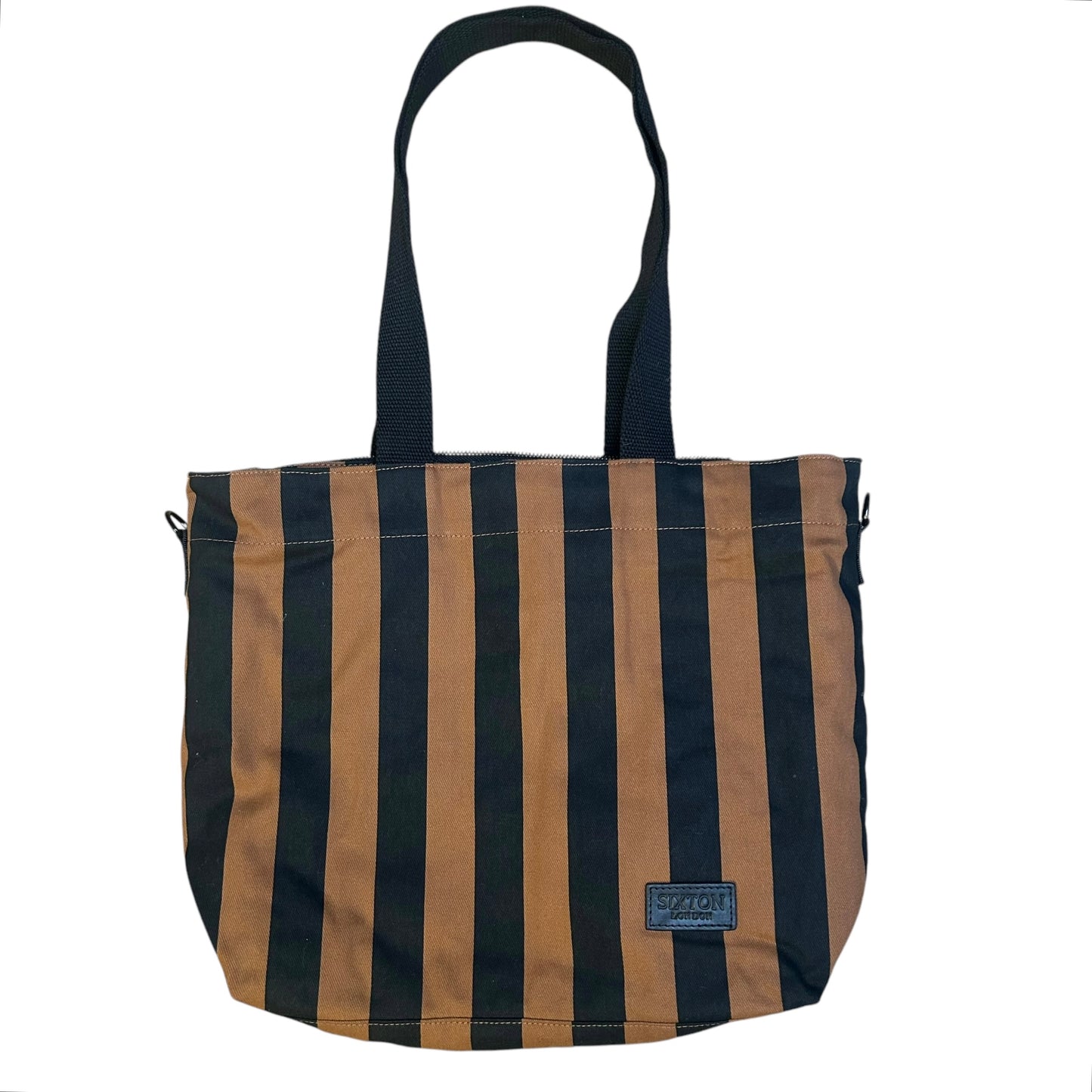 Striped brown & black tote bag - small