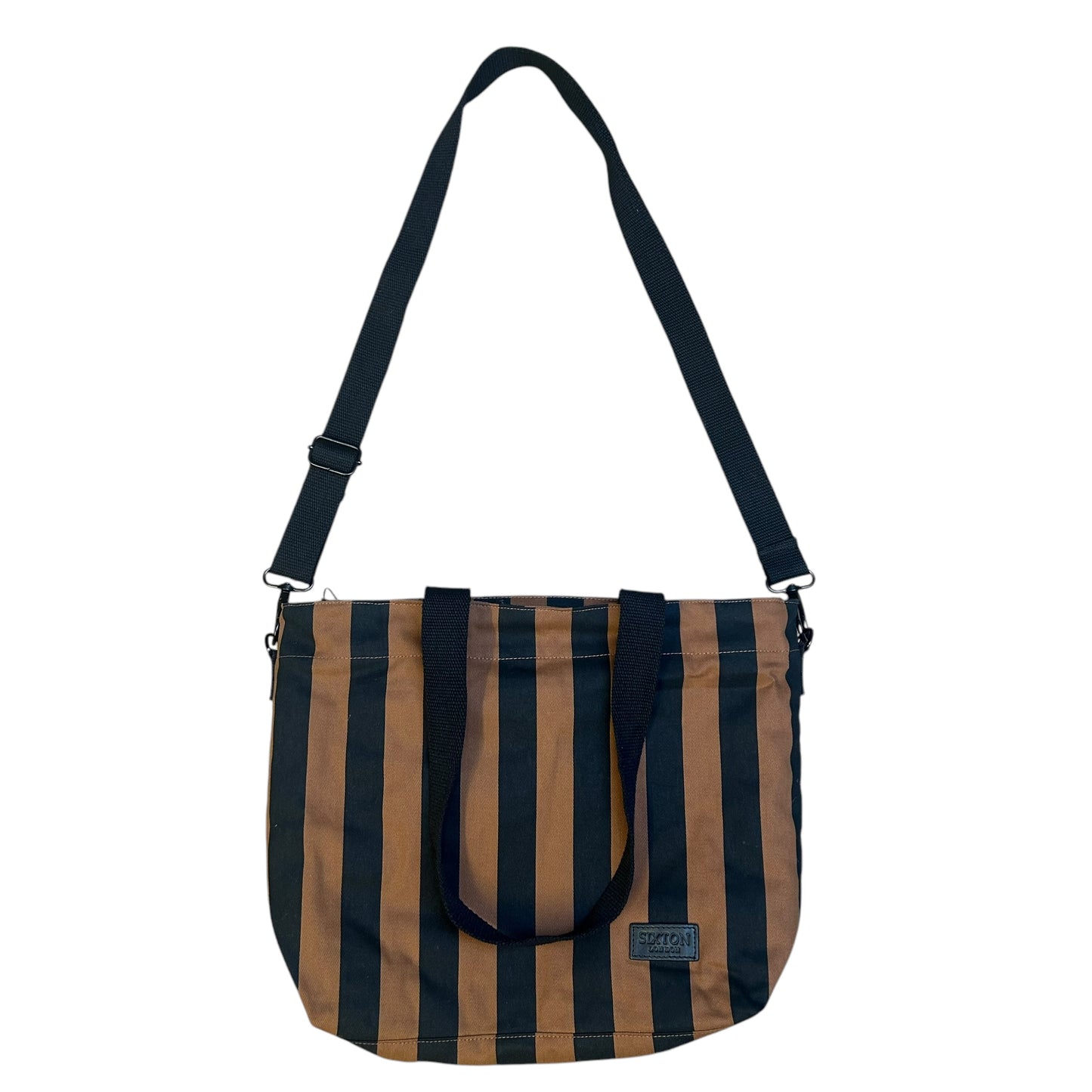 Striped brown & black tote bag - small