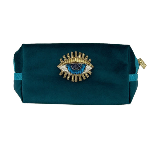 Teal small make-up bag & double lashes - recycled velvet