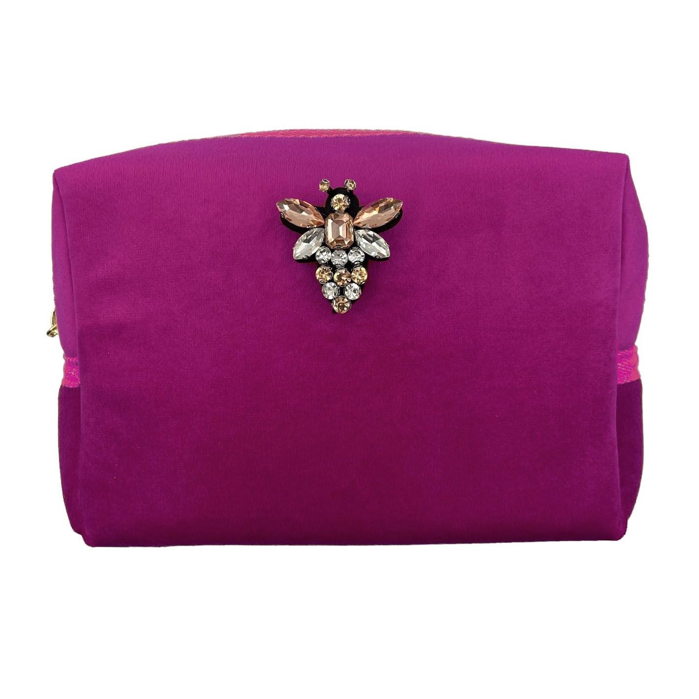 Fuchsia make-up bag & Queen bee pin- recycled velvet
