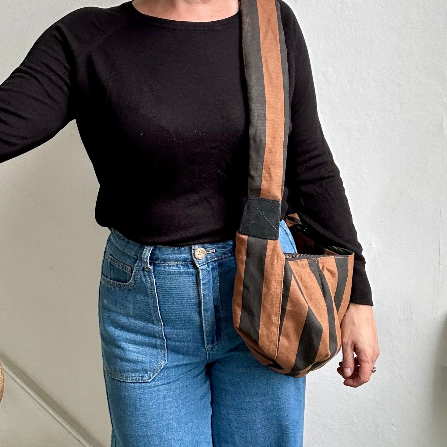 Brixton cross body sling bag - brown & black stripe print  - small